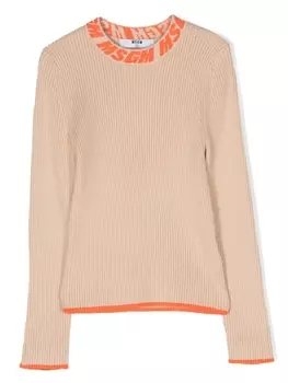 MSGM Kids джемпер с вышитым логотипом, нейтральный цвет