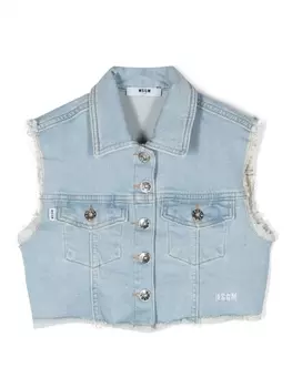MSGM Kids джинсовый жилет с бахромой, синий