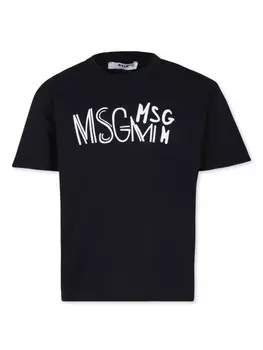 MSGM Kids футболка из хлопка с принтом, черный