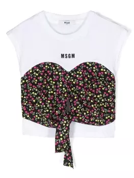 MSGM Kids футболка с цветочным принтом, белый