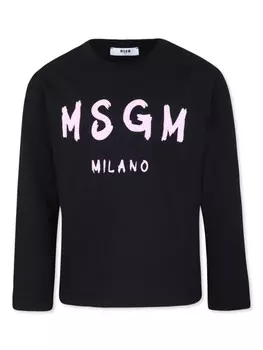 MSGM Kids футболка с длинными рукавами и принтом логотипа, черный