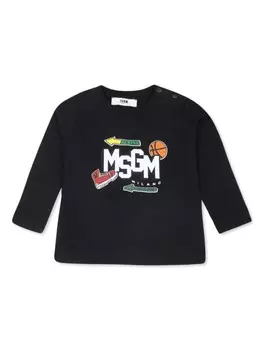 MSGM Kids футболка с длинными рукавами и принтом логотипа, черный