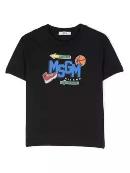 MSGM Kids футболка с логотипом, черный