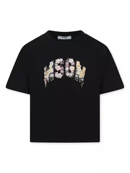 MSGM Kids футболка с логотипом, черный