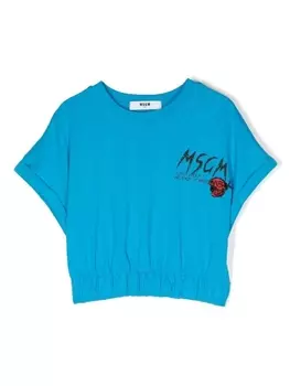 MSGM Kids футболка с логотипом, синий
