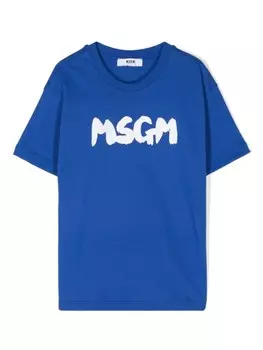 MSGM Kids футболка с логотипом, синий