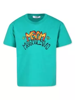 MSGM Kids футболка с логотипом, зеленый