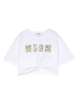 MSGM Kids футболка с пайетками, белый