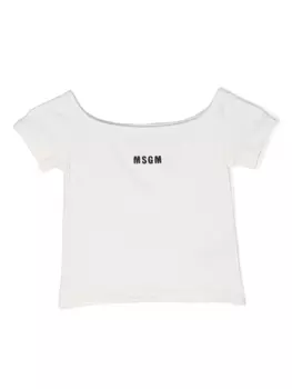 MSGM Kids футболка с вышитым логотипом, белый