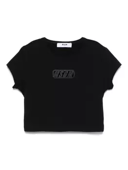 MSGM Kids футболка с вышитым логотипом, черный