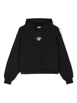 MSGM Kids хлопковая толстовка с капюшоном, украшенная кристаллами, черный