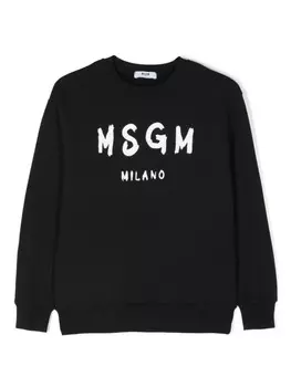 MSGM Kids хлопковая толстовка с логотипом, черный