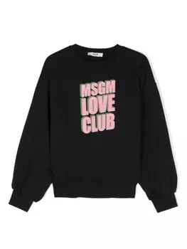 MSGM Kids хлопковая толстовка с логотипом, черный
