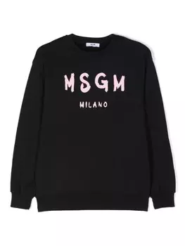 MSGM Kids хлопковая толстовка с логотипом, черный