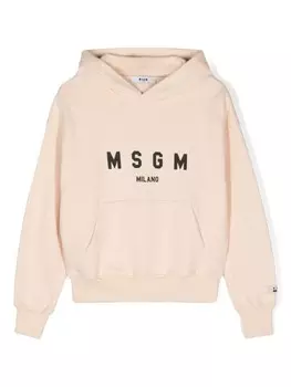 MSGM Kids хлопковая толстовка с логотипом, нейтральный цвет