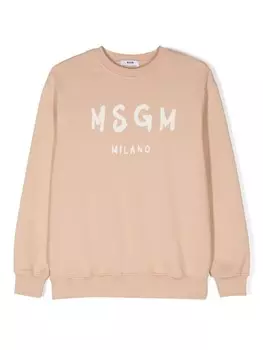 MSGM Kids хлопковая толстовка с логотипом, нейтральный цвет