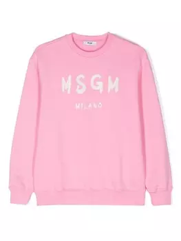 MSGM Kids хлопковая толстовка с логотипом, розовый