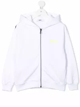 MSGM Kids худи на молнии с логотипом, белый