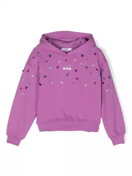 MSGM Kids худи с кристаллами и логотипом, фиолетовый