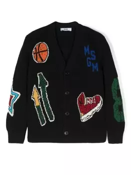 MSGM Kids кардиган с интарсией, черный