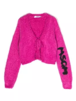 MSGM Kids кардиган вязки интарсия с логотипом, розовый