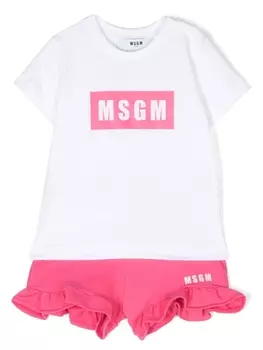 MSGM Kids комплект из футболки и шортов с логотипом, белый