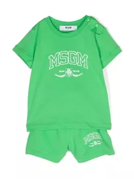 MSGM Kids комплект из топа и шортов с логотипом, зеленый