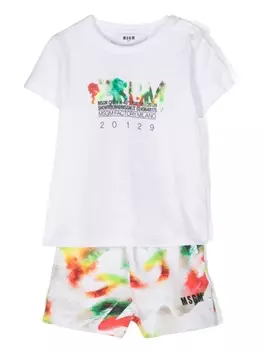 MSGM Kids комплект из топа и шортов с акварельным принтом, белый
