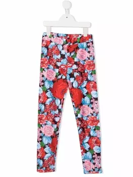 MSGM Kids легинсы с цветочным принтом, коричневый