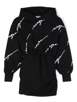 MSGM Kids мини-платье с капюшоном и принтом логотипа, черный