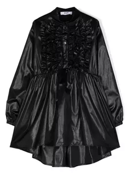 MSGM Kids платье мини из ткани ламе с оборками, черный