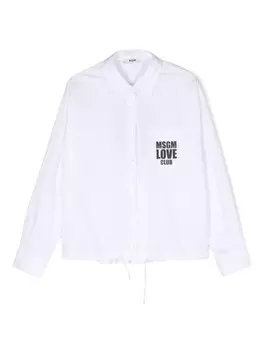 MSGM Kids платье-рубашка с логотипом, белый