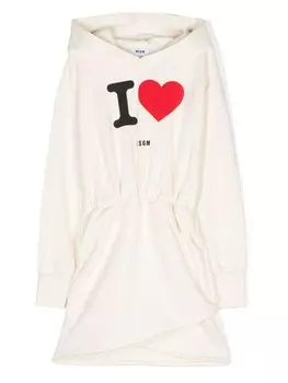 MSGM Kids платье с капюшоном и надписью, нейтральный цвет