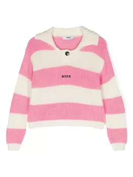 MSGM Kids полосатый джемпер с косым воротником, серый