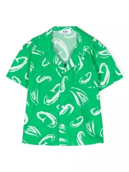 MSGM Kids поплиновая рубашка с логотипом, зеленый