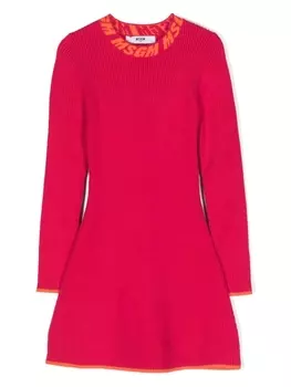 MSGM Kids расклешенное платье вязки интарсия, розовый
