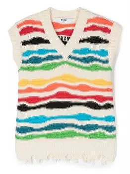 MSGM Kids разноцветный жилет с эффектом потертости, серый