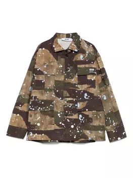 MSGM Kids рубашка с камуфляжным принтом, зеленый