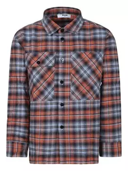 MSGM Kids рубашка с клетчатым принтом, коричневый