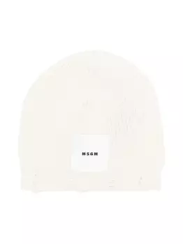 MSGM Kids шапка бини в рубчик с логотипом, белый
