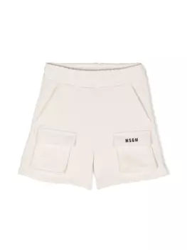 MSGM Kids шорты с вышитым логотипом, белый