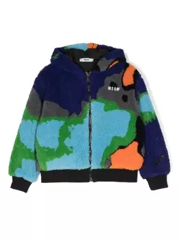 MSGM Kids шуба с вышитым логотипом, синий