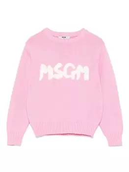 MSGM Kids свитер с логотипом в технике интарсия, розовый