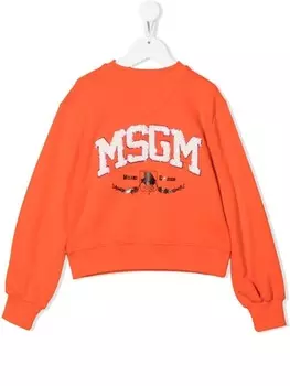 MSGM Kids толстовка с фактурным логотипом, оранжевый