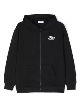 MSGM Kids толстовка с капюшоном на молнии с логотипом, черный