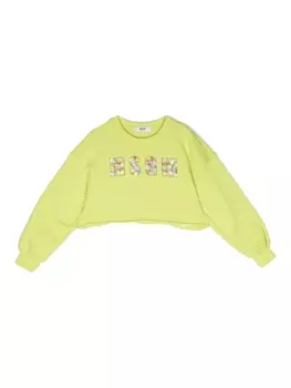 MSGM Kids толстовка с круглым вырезом и пайетками, зеленый