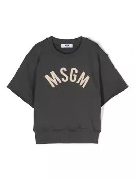 MSGM Kids толстовка с логотипом и короткими рукавами, серый