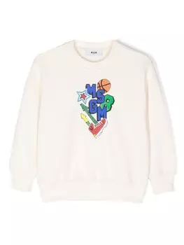 MSGM Kids толстовка с логотипом, нейтральный цвет