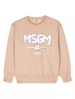 MSGM Kids толстовка с логотипом, нейтральный цвет