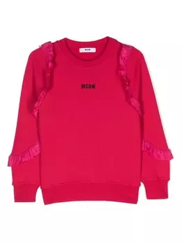 MSGM Kids толстовка с оборками и логотипом, розовый
